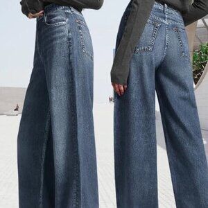 AnotherChill High-Waisted Wide-Leg Denim Sweatpant Jeans – Dark Wash – Sz XS